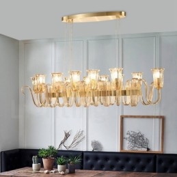 Lampadario a sospensione in lega di alluminio retrò rustico da 12 luci con paralume in vetro