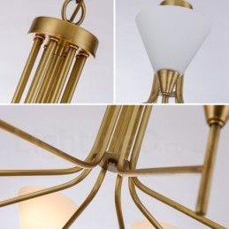Lampadario a sospensione in ottone rustico retrò a 5 luci con paralume in vetro