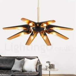Lampadario a sospensione in lega di alluminio rustico retrò da 8 luci con paralume in lega di alluminio