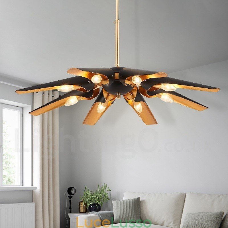 Lampadario a sospensione in lega di alluminio rustico retrò da 8 luci con paralume in lega di alluminio