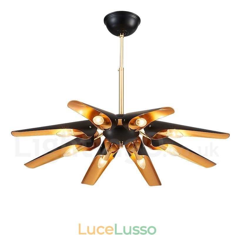 Lampadario a sospensione in lega di alluminio rustico retrò da 8 luci con paralume in lega di alluminio