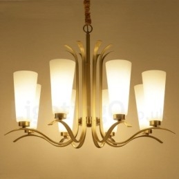 Lampadario a sospensione in ottone rustico retrò da 8 luci con paralume in vetro
