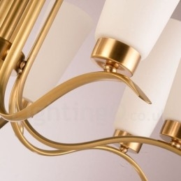 Lampadario a sospensione in ottone rustico retrò da 8 luci con paralume in vetro