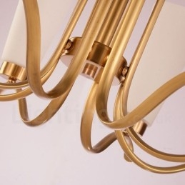 Lampadario a sospensione in ottone rustico retrò da 8 luci con paralume in vetro