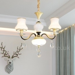 Lampadario a sospensione in cristallo rustico retrò a 3 luci con paralume in vetro