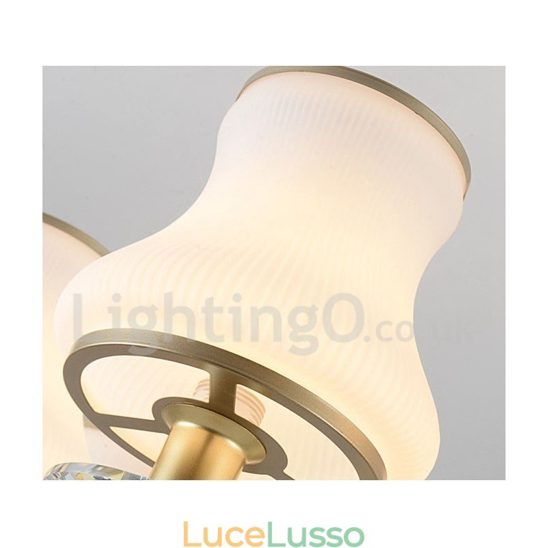 Lampadario a sospensione in cristallo rustico retrò a 6 luci con paralume in vetro