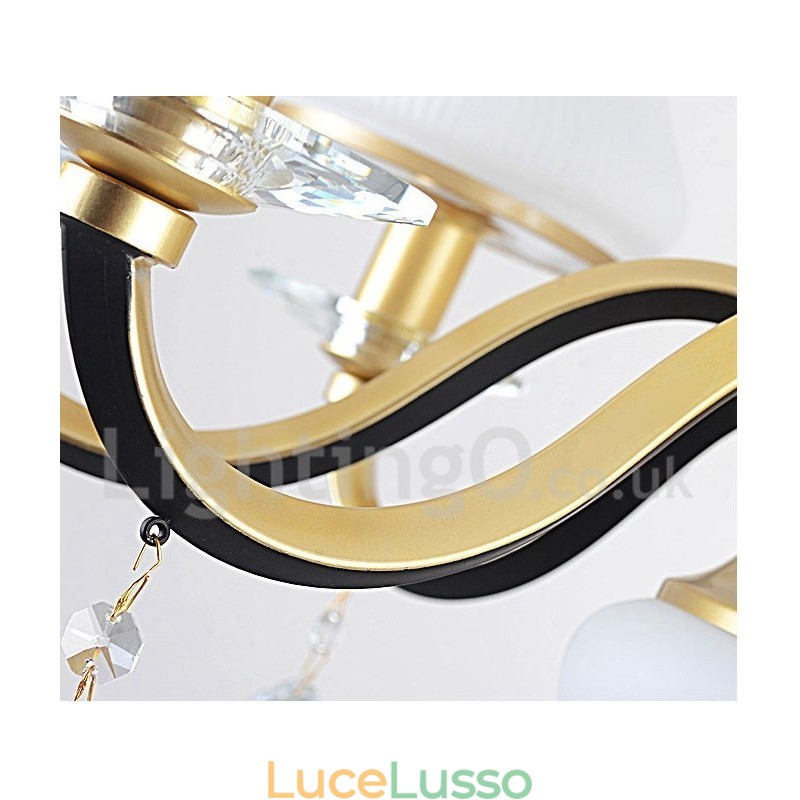Lampadario a sospensione in cristallo rustico retrò a 6 luci con paralume in vetro