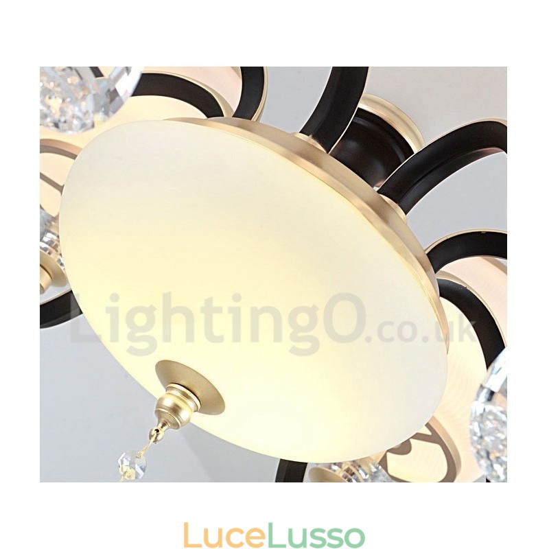 Lampadario a sospensione in cristallo rustico retrò a 6 luci con paralume in vetro