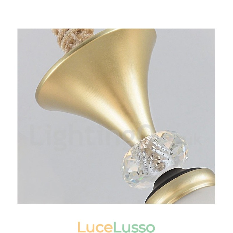 Lampadario a sospensione in cristallo rustico retrò da 8 luci con paralume in vetro