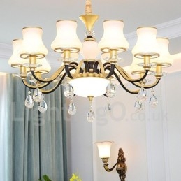 Lampadario a sospensione in cristallo di lusso rustico retrò con paralume in vetro