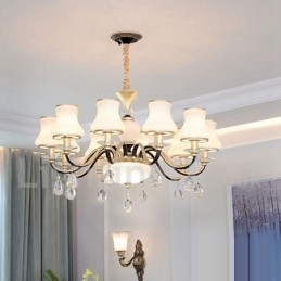 Lampadario a sospensione in cristallo di lusso rustico retrò con paralume in vetro