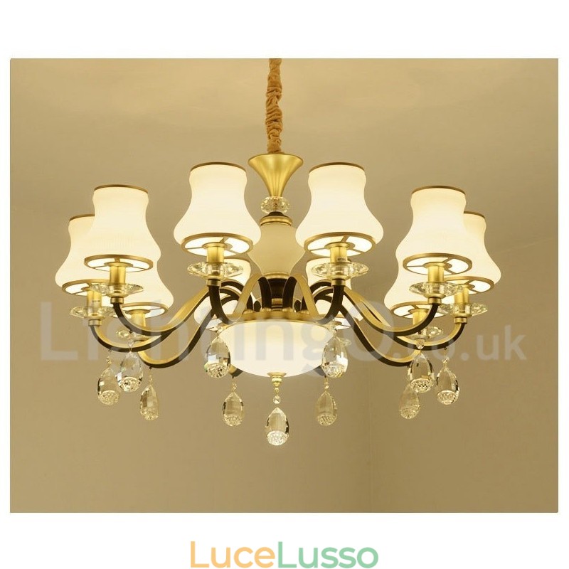 Lampadario a sospensione in cristallo di lusso rustico retrò con paralume in vetro