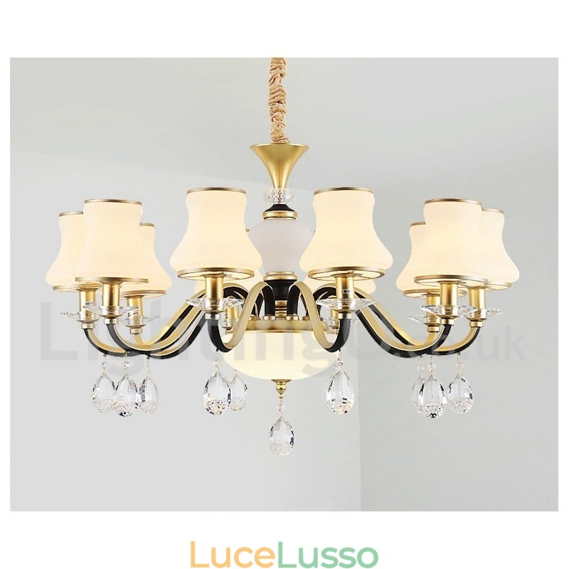 Lampadario a sospensione in cristallo di lusso rustico retrò con paralume in vetro