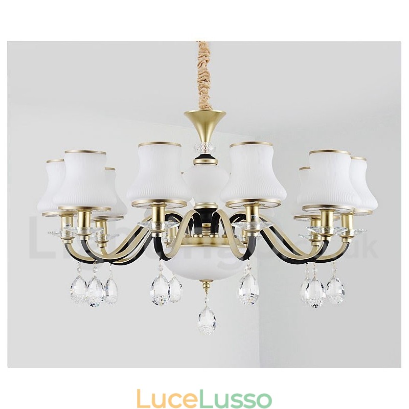 Lampadario a sospensione in cristallo di lusso rustico retrò con paralume in vetro