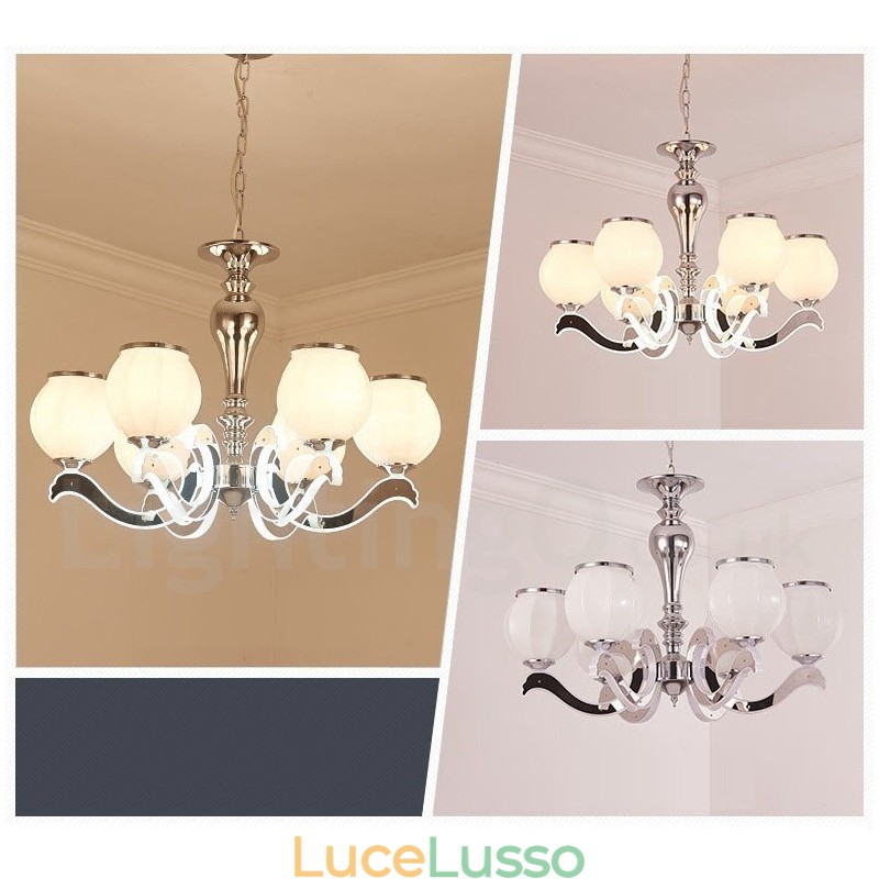 Lampadario a sospensione moderno contemporaneo di lusso a 6 luci con paralume in vetro