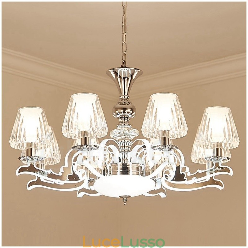 Lampadario a sospensione in cristallo di lusso rustico retrò con paralume in vetro