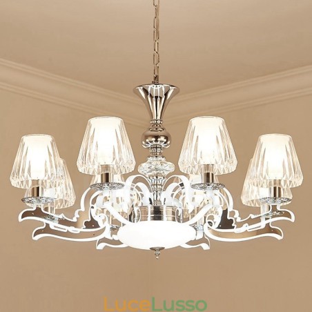 Lampadario a sospensione in cristallo di lusso rustico retrò con paralume in vetro Lampadario a sospensione in cristallo di lusso rustico retrò con paralume in vetro