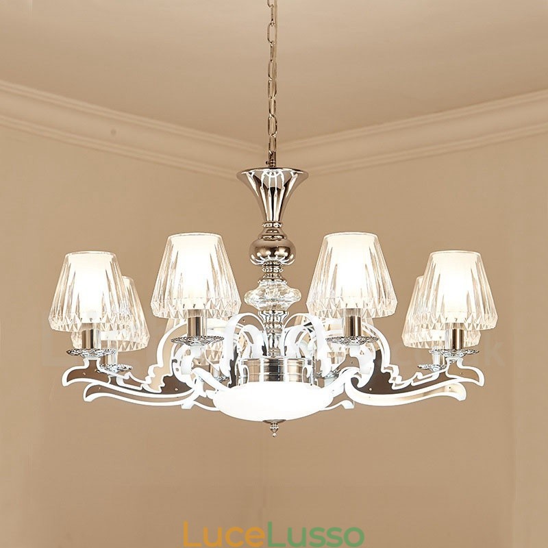 Lampadario a sospensione in cristallo di lusso rustico retrò con paralume in vetro