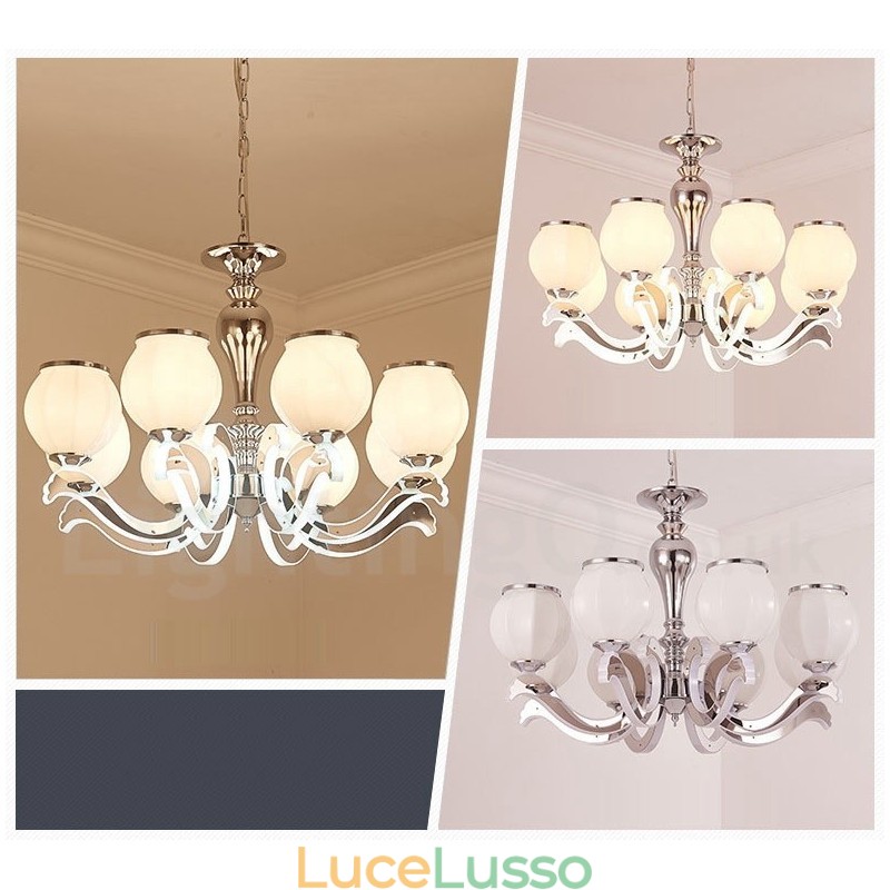 Lampadario a sospensione moderno contemporaneo di lusso a 8 luci con paralume in vetro
