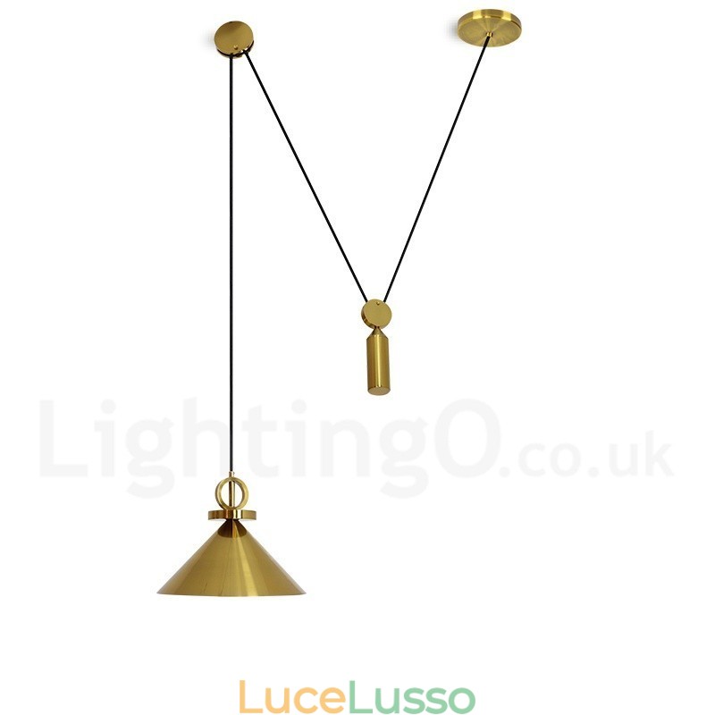 Lampada a sospensione moderna contemporanea in stile nordico con salite e discese, in rame puro, lampada da soffitto in ottone