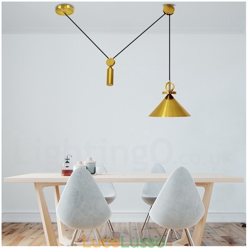 Lampada a sospensione moderna contemporanea in stile nordico con salite e discese, in rame puro, lampada da soffitto in ottone