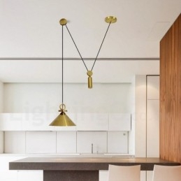 Lampada a sospensione moderna contemporanea in stile nordico con salite e discese, in rame puro, lampada da soffitto in ottone