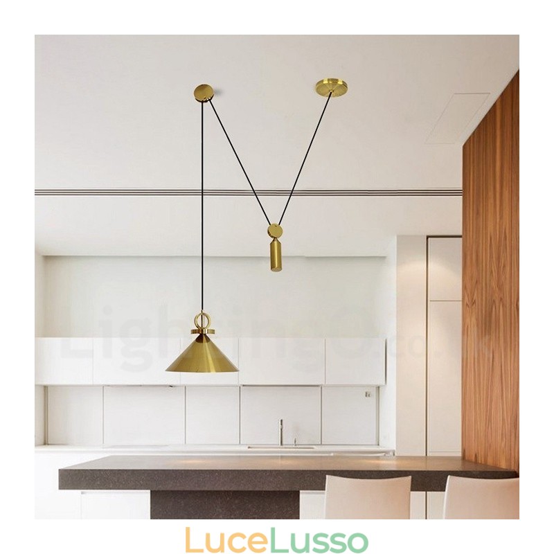 Lampada a sospensione moderna contemporanea in stile nordico con salite e discese, in rame puro, lampada da soffitto in ottone