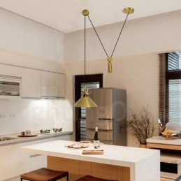 Lampada a sospensione moderna contemporanea in stile nordico con salite e discese, in rame puro, lampada da soffitto in ottone
