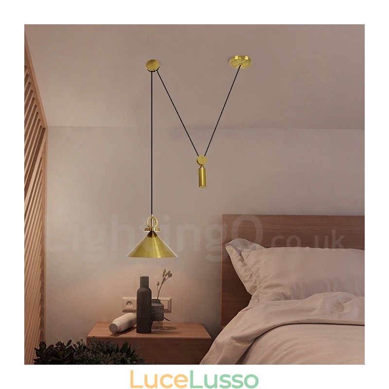 Lampada a sospensione moderna contemporanea in stile nordico con salite e discese, in rame puro, lampada da soffitto in ottone
