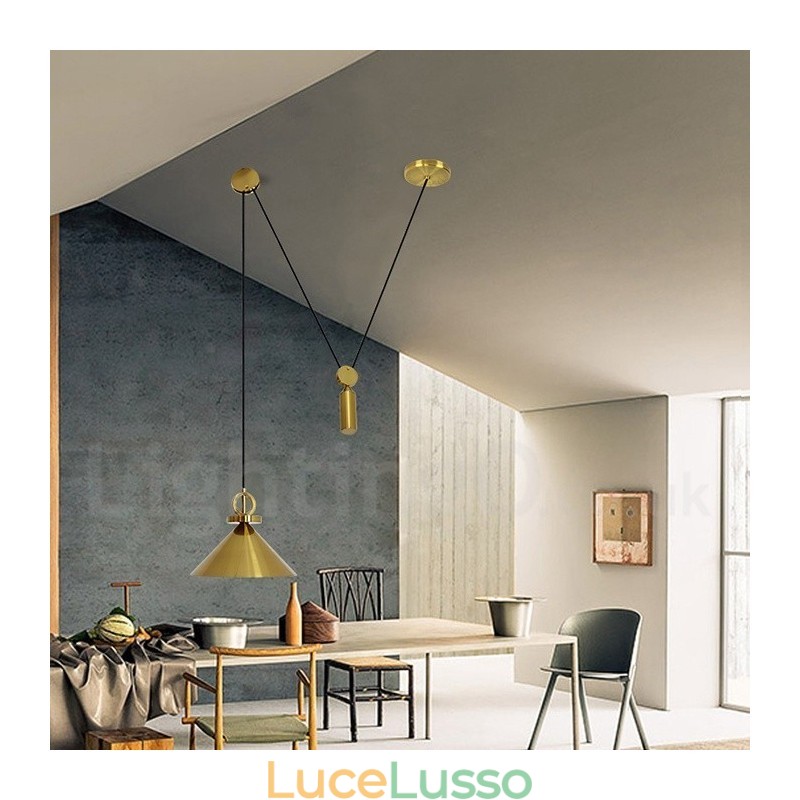 Lampada a sospensione moderna contemporanea in stile nordico con salite e discese, in rame puro, lampada da soffitto in ottone