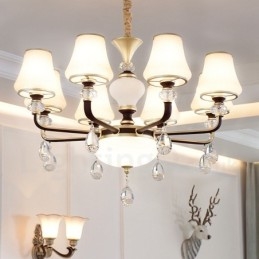 Lampadario moderno contemporaneo retrò di lusso in cristallo con paralume in vetro
