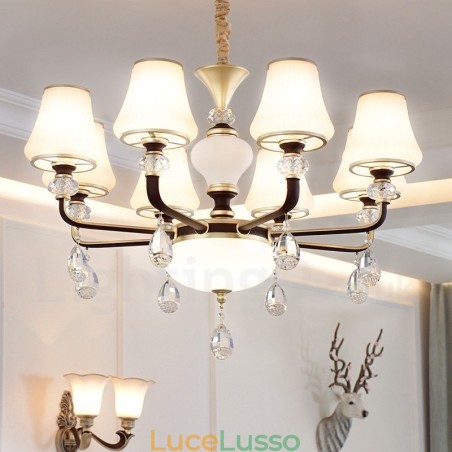 Lampadario moderno contemporaneo retrò di lusso in cristallo con paralume in vetro Lampadario moderno contemporaneo retrò di lusso in cristallo con paralume in vetro