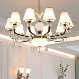 Lampadario moderno contemporaneo retrò di lusso in cristallo con paralume in vetro