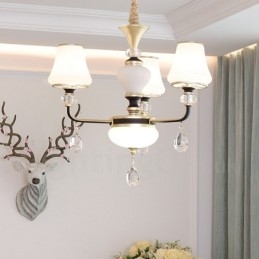 Lampadario moderno contemporaneo retrò di lusso in cristallo con paralume in vetro
