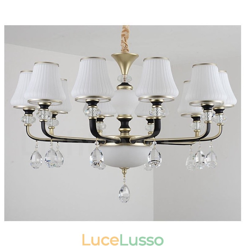 Lampadario moderno contemporaneo retrò di lusso in cristallo con paralume in vetro
