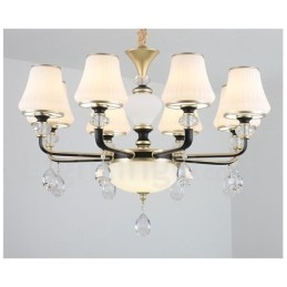 Lampadario moderno contemporaneo retrò di lusso in cristallo con paralume in vetro