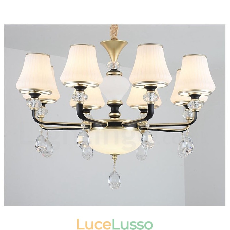 Lampadario moderno contemporaneo retrò di lusso in cristallo con paralume in vetro