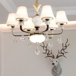 Lampadario moderno contemporaneo retrò di lusso in cristallo con paralume in vetro