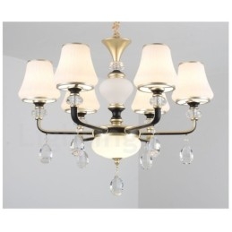 Lampadario moderno contemporaneo retrò di lusso in cristallo con paralume in vetro