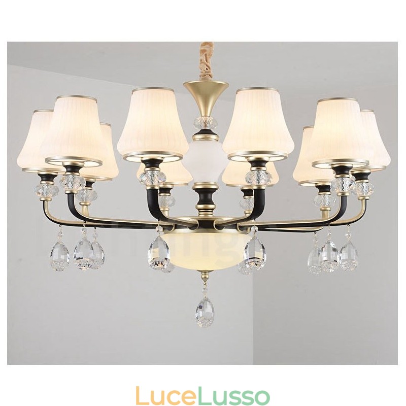 Lampadario moderno contemporaneo retrò di lusso in cristallo con paralume in vetro
