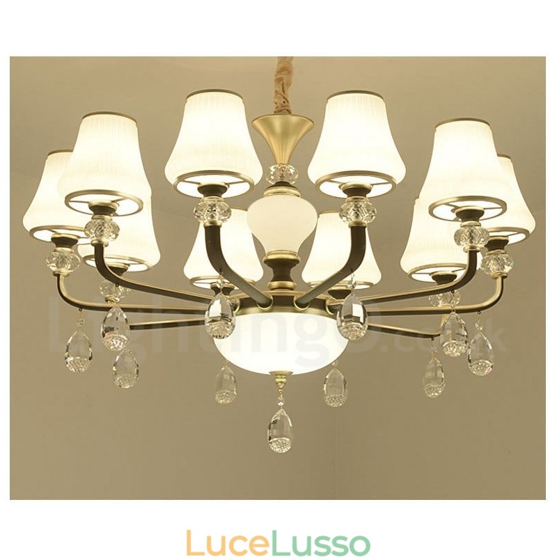 Lampadario moderno contemporaneo retrò di lusso in cristallo con paralume in vetro