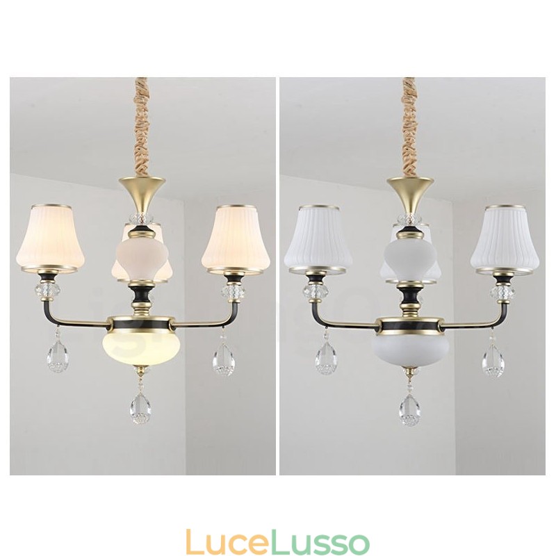 Lampadario moderno contemporaneo retrò di lusso in cristallo con paralume in vetro