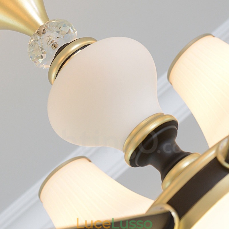 Lampadario moderno contemporaneo retrò di lusso in cristallo con paralume in vetro