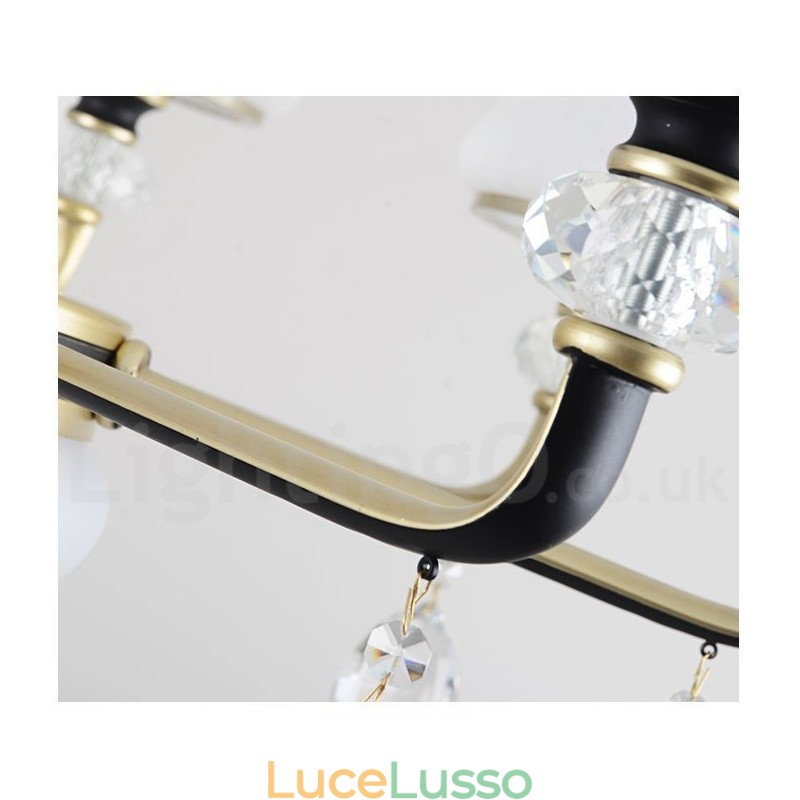 Lampadario moderno contemporaneo retrò di lusso in cristallo con paralume in vetro