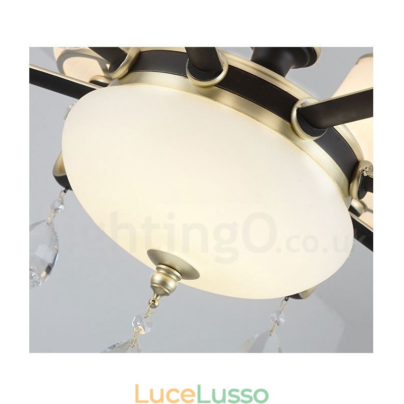 Lampadario moderno contemporaneo retrò di lusso in cristallo con paralume in vetro