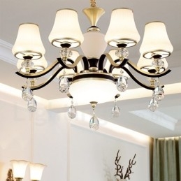 Lampadario moderno contemporaneo retrò di lusso in cristallo con paralume in vetro