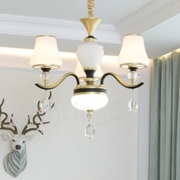 Lampadario moderno contemporaneo retrò di lusso in cristallo con paralume in vetro