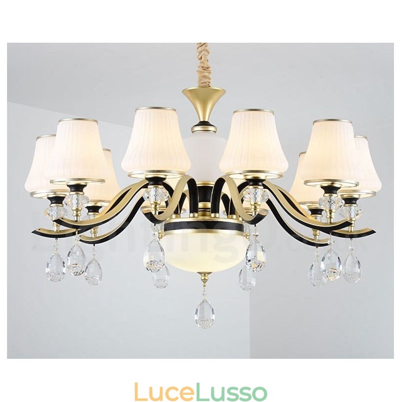 Lampadario moderno contemporaneo retrò di lusso in cristallo con paralume in vetro