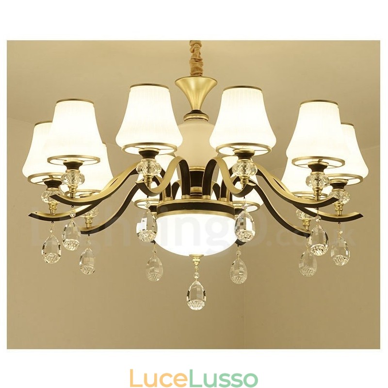 Lampadario moderno contemporaneo retrò di lusso in cristallo con paralume in vetro