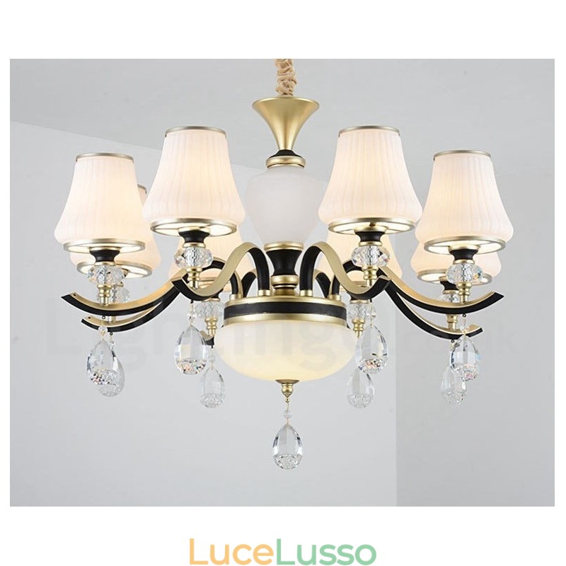 Lampadario moderno contemporaneo retrò di lusso in cristallo con paralume in vetro
